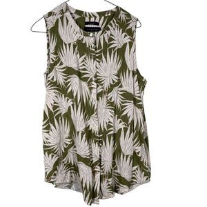 Tahari Womens Tropical Green Tank Top Sz M 100% Linen Beachy Resortwear Vacation
